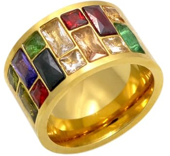 YAHOYA Bague en Cristal Multicolore pour Femmes Anel 316L Anneaux de Mariage en Acier Inoxydable Bague en Pierre de Couleur Arc-en-Ciel Femelle Anillo Bijoux de Mode