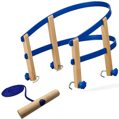 Explorer Colint Holz Lehne und 150cm Leine für Schlitten Rückenlehne universal mit FSC Holzgriff für Kinder ab 1 Jahr und Erwachsene für Davos und Hörner Kunststoff Schlittenlehne in Blau