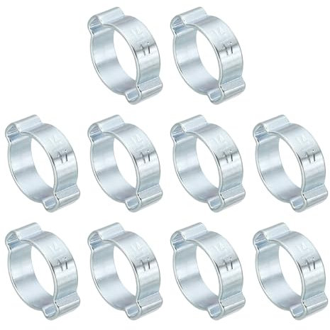 PATIKIL 30 Pack 14-17mm Double Ear Hose Clamp, Galvanized Steel Crimp Rings for Tubing Pipe Fitting Connections, Silver Tone
