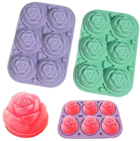 2 Stück Eiswürfelform Silikon Rose, 12 Rosen-Eiswürfel 4cm Rose Blumen Eiswürfelschale für Cocktails Whiskey Bourbon Saft Gefrierschrank zu machen 12 Riesige Rose Blume Eis