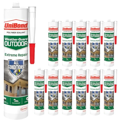 UniBond Extreme Repair Outdoor-Dichtstoff – Weiß - Weather Guard - Wetterfester Dichtmittel, Greifer und Füller für Rahmen, Dach, PVC, Außenverkleidung, Doppelverglasung und mehr (12 x 389g)