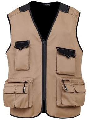 WORK IDEA Herren Outdoor-Arbeitsweste Multi-Pocket-Angelweste Lichtfeldweste Tarnweste Sommer-Multifunktionsweste atmungsaktive Angelweste…