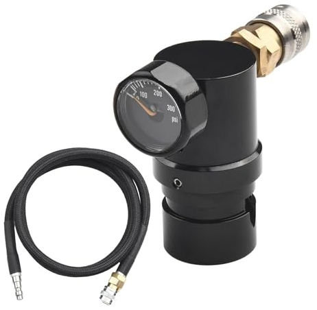 PCP Luftkompressor Lufttank Regler HPA Micro MR Luftregler, mit US Foster Koppler W/Remote Coil Schlauch 2000psi Manometer, Ausgangsdruck 40PSI-200PSI fur Paintball Lufttankregler und Ventilanzeige