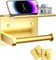 Tindbea Toilet Roll Holder with Phone Shelf + Towel Robe Hooks, Self Adhesive or Wall Mounted Toilet Roll Storage Dispenser, Stainless Steel Loo Roll Holder for Bathroom(Brushed Gold)