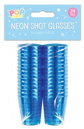 Gem Imports Blue Neon Reusable Plastic Shot Glasses - Pack of 24, PAR6154GIMPBLU