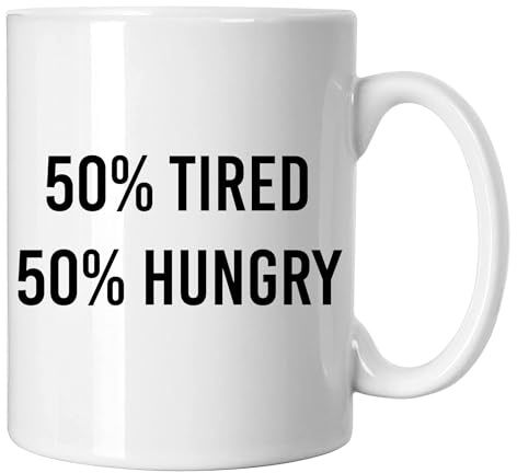 GP-Tees 50 Percent Tired Funny Novelty Ceramic Mugs for Men, Women, Home & Work
