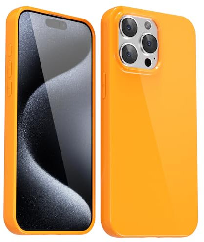 Svanove for iPhone 15 Pro Case Silicone, Glossy Soft Rubber Gel Jelly Cute Protective Plastic Simple Plain Phone Case Cover for Women Girl, Slim Thin Flexible Shockproof TPU, Neon Orange