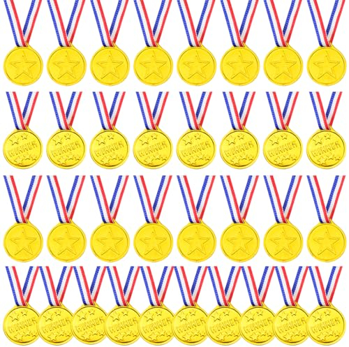 30 Stück Medaillen für Kinder, Goldmedaillen, Kunststoff, mit Halsbändern, Goldmedaillen, Sieger-Medaillen, Olympiade, Kunststoff, Medaillen für Kinder, für Wettbewerb, Auszeichnungen und Belohnungen