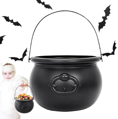 Generisch Witch's Cauldron, Black Halloween Bowl for Sweets, Halloween Bowl Pot Decorative Kettle, Large Black Halloween Cauldron, Halloween Candy Kettle, Kettle, Pot and Bucket