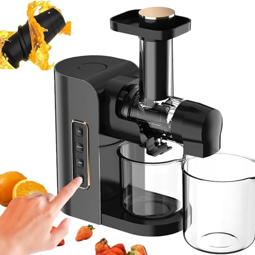 QIeAny Slow Juicer with 2 Chewing Speeds, Fresh Juicer with 7-Stage Pressing Screw, 150W Silent Juicer + Residue Juice Separation + 97% Pure Juice Rate + Reverse Automatic, for Fruits/Vegetable,Black