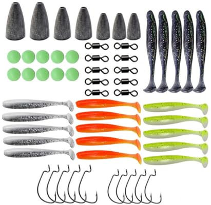 FOLANDO 68pcs Soft Fishing Lures Kit With Weights, Jig Heads Hooks and Plastic Baits