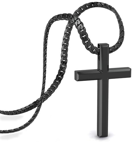 SERASAR Edelstahl Halskette Herren mit Anhänger schwarz Panzerkette Geschenk für Gothic Kette Emo Schmuck Box Kommunion Silver Chain Men