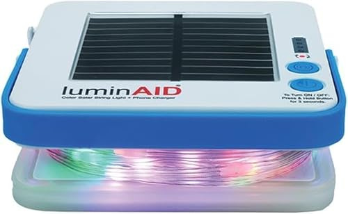 LuminAID Farbige Solar-Lichterkette mit Handy-Ladegerät, mehrfarbige Zeltlichter für Camping, 7 m, perfekt für Camping, Hinterhof, Terrasse, Wohnmobile, Stromausfälle (1 Stück)