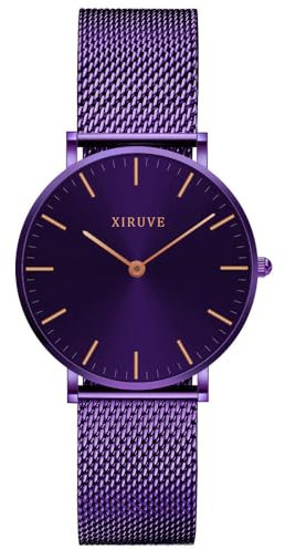 XIRUVE Ultradünne 6.5mm Minimalistische Ruhig Wasserdicht Damen Analog Quarz Armbanduhr mit Edelstahlarmband Mesh