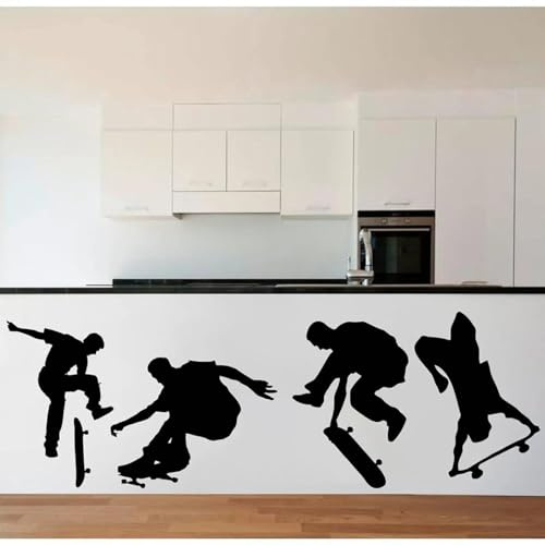 YOZYOOOZ Wandtattoo mit vier Skateboardern, Skateboard-Wandaufkleber für Zuhause, Jungenzimmer, Dekoration, Vinyl, abnehmbare Innendekoration
