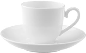 Villeroy & Boch Royal Mokka- / Espressotassen mit Untertassen 6er Set, 100 ml, Espressoobertasse und Espressountertasse, Premium Porzellan, Weiß