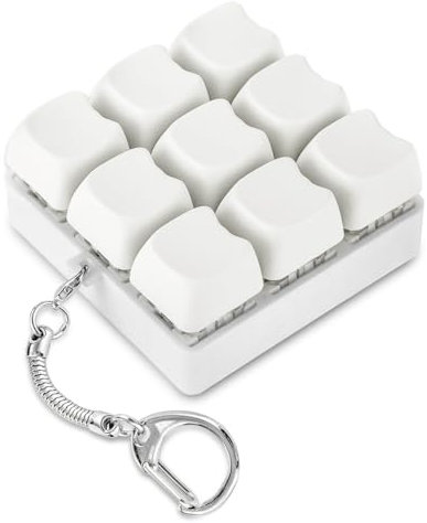 Keyboard Fidget Toy, 9 Keys Fidget Keyboard Keychain, Portable Keyboard Clicker for Adults Kids, Mini Keyboard Fidget for Stress Relief and Passing Time (White)