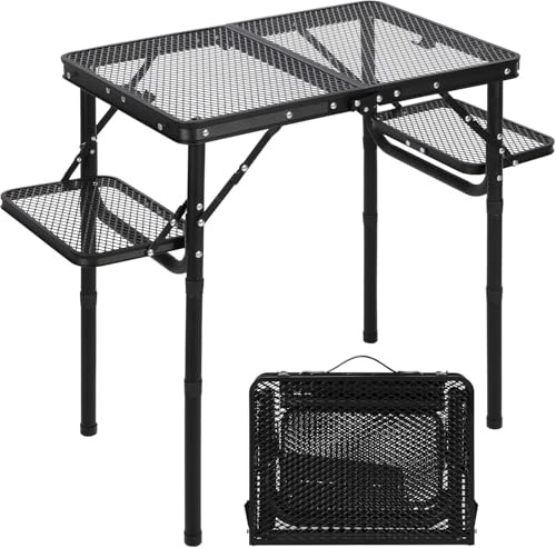 REDCAMP Tavolo da campeggio portatile pieghevole con 4 regolabili, 90 x 41 cm, pieghevole, multifunzione, con griglia in metallo, per campeggio, cucina, barbecue, camper, picnic, colore nero