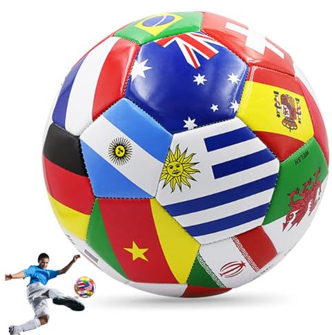 Jorzer Taille 5 Bol de Football, 8, 5 Pouces Ball de Football du Drapeau National, étanche PVC Jeune Adulte, Jeunesse, Adulte, Courbe