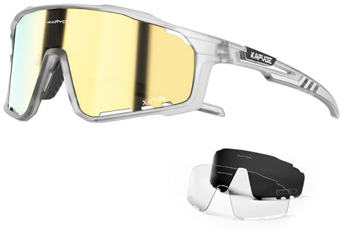 KAPVOE Polarisierte Fahrradbrille Herren Damen mit 3 Wechselgläsern, TR90 Radbrille für Rennrad MTB Gravel, UV400 Sportsonnenbrille mit 3-fach verstellbaren Nasenpads