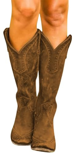 Cowboy Boots Damen, Cowboystiefel Damen Cowboy Stiefel Retro ReißVerschluß Blockabsatz ÜBergangsstiefel Ankle Boots Halbhohe Westernstiefel, 38/EU