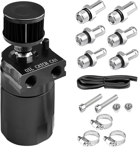 Aicharynic Serbatoio di raccolta dell'olio con filtro dell'aria, 400 ml, contenitore di raccolta dell'olio in alluminio, Oil Catch Tank, serbatoio per auto con accessori, linea carburante da 3/8