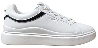 TWINSET Milano Sneakers with Contrast Insert Colour Art. 252TCP020, white black, 8.5 UK