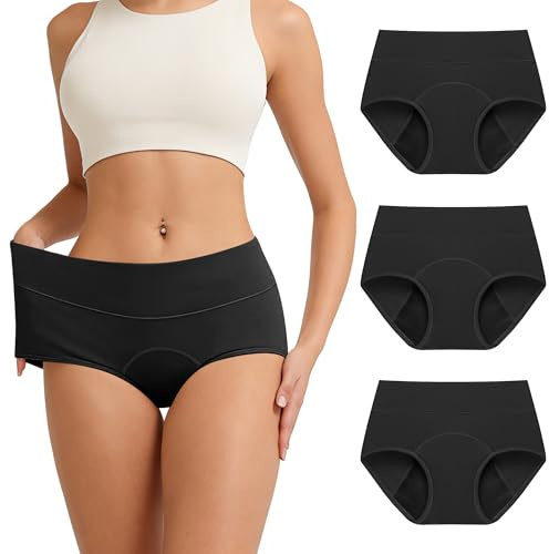 RFOGJV Period Pants for Women, Leakproof Period Underwear Pack of 3 | High Waist Full Coverage, Heavy Flow 60ML Absorbency, Extra Period Protection, Soft Breathable Fabric, Washable Reusable