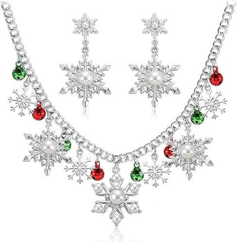 WEINIBAO Weihnachts kette, Weihnachten Kostüm Zubehör Damen mit Weihnachts Halskette Ohrringe, Verstellbarer Kette Weihnachten für Damen Mädchen, Halskette Ohrringe für Karneval Fasching Maskerade