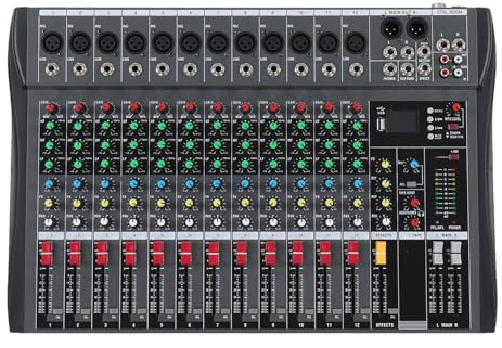 Audio Mixer Professional 12 Kanal Bluetooth Sound Mixing -Konsole mit Delay Effect Multi -Schnittstelle Clean Clear Sound für Heimfeiern DJ Ereignisse Abs Aluminiumlegierung