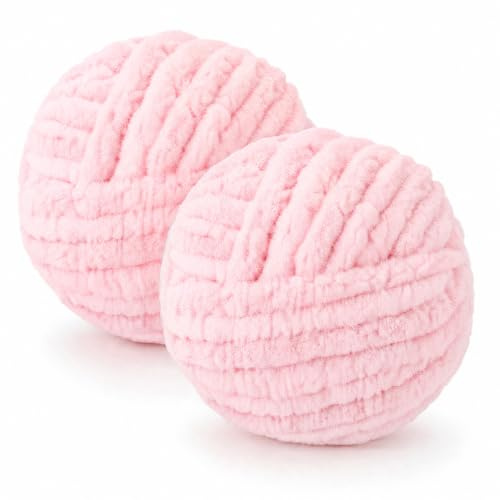 2 Roll Dicke Wolle Garn 500g 54m, XXL Soft Chunky Yarn zum Handstricken | 2CM Sperrige Armstricken Wolle zum Häkeln von Kissen Decken Schals Puppen Taschen Teppiche Mützen Haustierbetten (Hellrosa)