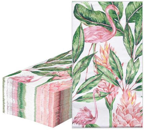RUSPEPA Decorative Paper Hand Towels Flamingo Disposable Napkins for Bathroom Guest Room Kitchen 3 Ply 4.3 x 7.5 Inches Folded Seasonal Dinner Decor for Wedding Birthday Summer 50 Packs