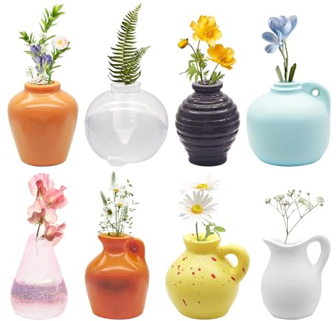 8 Pezzi Mini Magneti per Vasi, Vaso Di Fiori Magnetico In Resina 3D, Mini Bud Vases Magnetic, Magneti Per Frigorifero, Per Accessori Per Frigorifero, Cucina, Ufficio