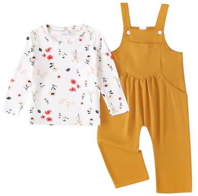 UUAISSO Abbigliamento per Bambine Completo Neonate Composto da Top a Maniche Lunghe Righe e Floreale Salopette e Pantaloni