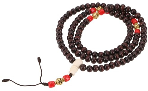GURU SHOP Tibetische Mala aus Halbedelsteinen, Buddhistische Gebetskette, Meditationskette, Yoga Kette - Holz/gold