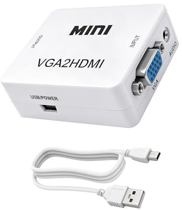 MEIRIYFA VGA (Source) auf HDMI (TV/Monitor) Adapter Converter 1080P | Uni-Direction VGA auf HDMI Converter mit 3,5 mm Audio Port für PC Laptop zu HDTV Monitor Projektor (Weiß)