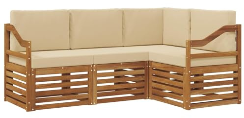 vidaXL Sofagarnituren 4 pcs Natur und Beige Massivholz Akazie, Outdoor Sofa, modernes Möbel, robuster Terrassen-Lounge, Garten, Sitzgelegenheit für Wohnzimmer-Set