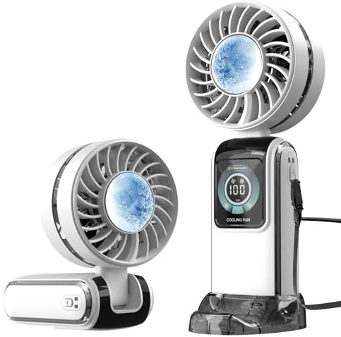 RaMokey Handheld Fan with Ice Cooler, Portable USB Rechargeable Fans | Personal Mini Hand Held Fan 5 Speeds, Foldable Electric Small Fans for Home Office Travel Outdoor