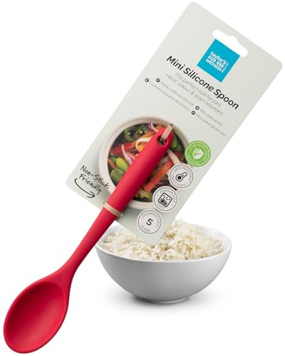 Taylors Eye Witness Mini Silicone Red Stirring Spoon - Dishwasher Safe, Perfect for Non-Stick Pans. Small Enough for Jars. Odour, Stain & Heat (260°C/500°F) Resistant. 5 Year Guarantee