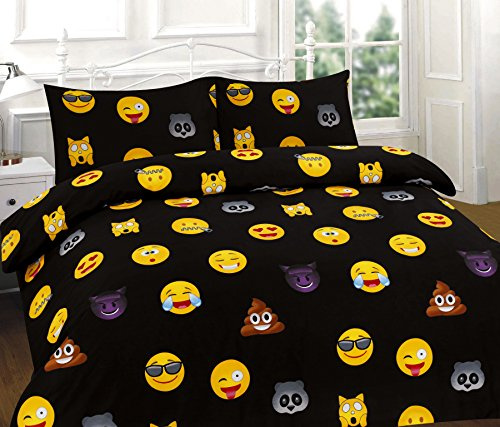 Emoji Faces Pooh Smiley Faces Duvet Cover/Quilt Cover Bedding Set Single Double King Super King BY * Textile.Plus * (King, Emoji Black)
