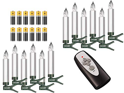 12 Weihnachtsbaumkerzen kabellos Timer Dimmfunktion Flacker-Modus Farbwechsel Batterien Weihnachtsbeleuchtung für Innen & geschützten Außenbereich (Silber)