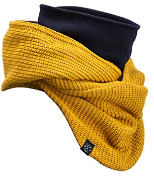 Manufaktur13 Hooded Loop - Kapuzen Schal, Loop aus hochwertigem Strickstoff & Alpenfleece, Scarf mit Waffle Knit Muster (M13) (Mustard)