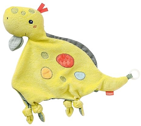Fehn Schmusetuch Baby Spielzeug Dino - Schnuffeltuch für Neugeborene - Kuscheltier mit Rassel & Quietsche - Einschlafhilfe Handpuppe - Kuscheltuch Schlaftier für Babys und Kleinkinder ab 0+ Monaten