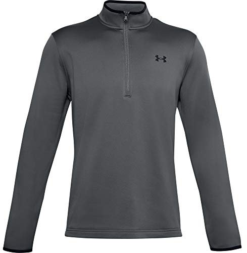 Under Armour Armour Fleece 1/2 Zip, Elasticated and Breathable Long Sleeve Fleece, Comfortable Half Zip Running Top Men, Black (Pitch Gray / Black), L