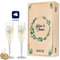 GRAVURZEILE Leonardo Lot de 2 flûtes à champagne avec nom et cœurs gravés avec boîte en bois imprimée au design eucalyptus – Cadeau de mariage pour les mariés