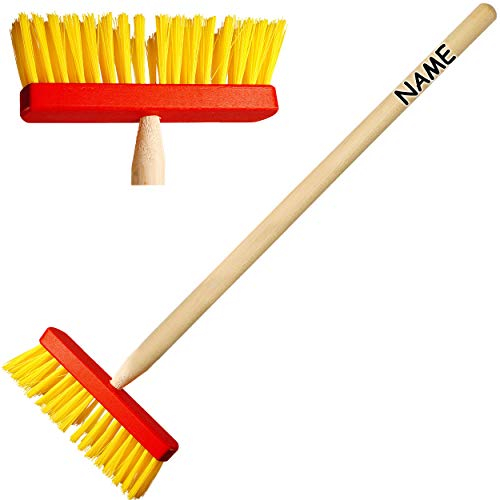 alles-meine.de GmbH Kinder - Besen - aus Holz - gelb/rot - inkl. Name - 80 cm lang - stabile Gartengeräte/Gartenset - Kinderbesen Holzbesen/Laubbesen - Straßenbesen/Kinde..
