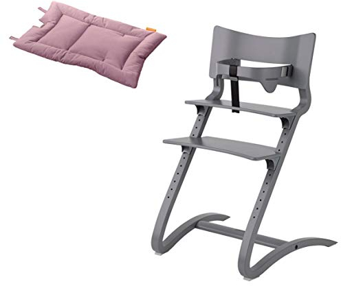 Leander Stuhl grau - Hochstuhl - Kinderstuhl - Erwachsenenstuhl mit Babybügel + Kissen dusty rose