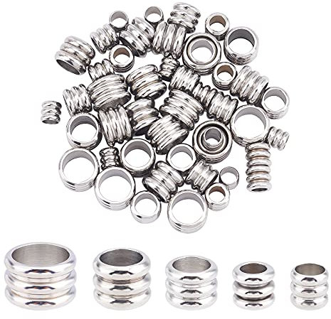 UNICRAFTALE 50Stk 4/5/6/7/8mm 304 Edelstahl Perlen Gerillte Säule Metallperlen Zwischenperlen Säule Spacer Perlen Für Schmuckherstellung DIY Bastelzubehör Etwa 3-6 mm Loch