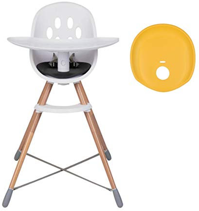 Phil&Teds Hochstuhl/Kleinkindstuhl poppy WOOD (2020+) mit Holzbeinen inkl.schwarze Sitzauflage, Sicherheitsgurt und Tablett + noch eine zusätzliche Sitzauflage butterscotch/gelb