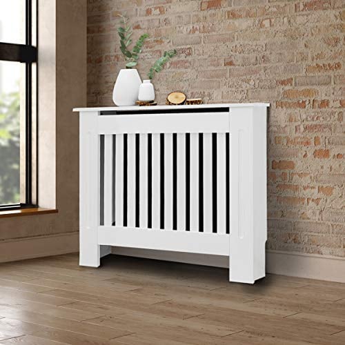 ECD Germany Heizkörperverkleidung Landhausstil 78x19x82 cm Weiß aus MDF lackiert für Schlafzimmer Wohnzimmer - Heizungsverkleidung Heizkörperabdeckung Heizungsabdeckung Heizung Heizkörper Abdeckung